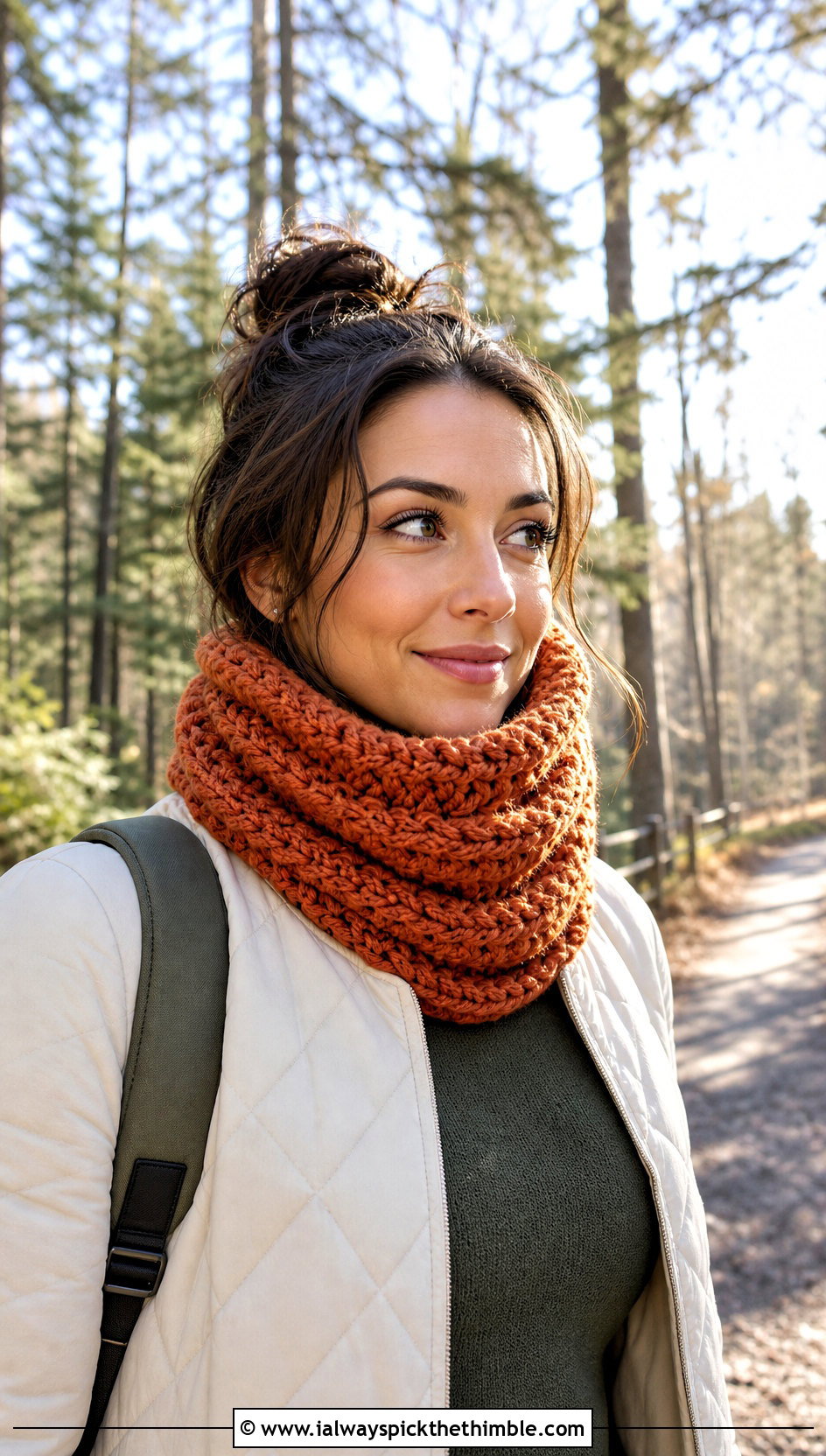 Neck Warmer Cowl Bulky Yarn Crochet Scarf With Quilted Jacket - 20 bulky yarn crochet scarf outfit ideas