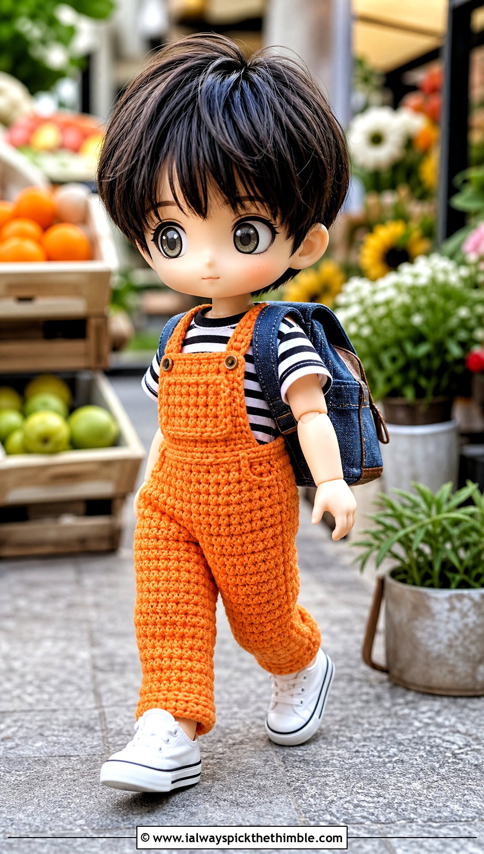 Nendoroid Crochet Overalls With Striped T Shirt - 15 Nendoroid Crochet Clothes and outfit ideas