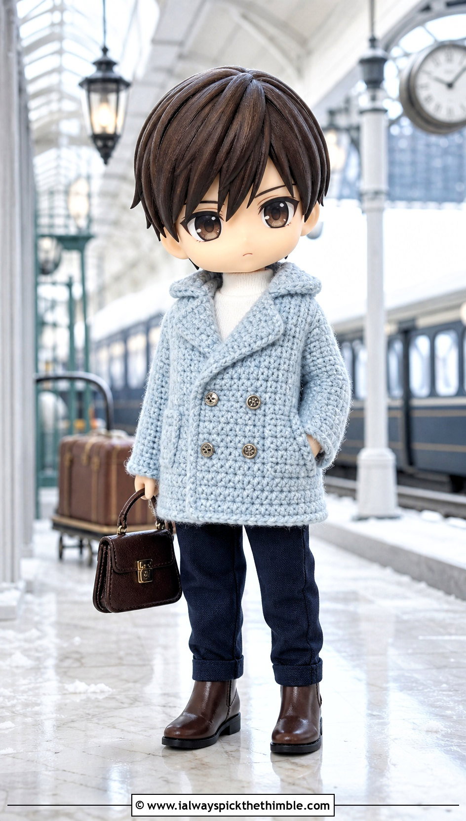 Nendoroid Crochet Peacoat With Tailored Trousers - 15 Nendoroid Crochet Clothes and outfit ideas