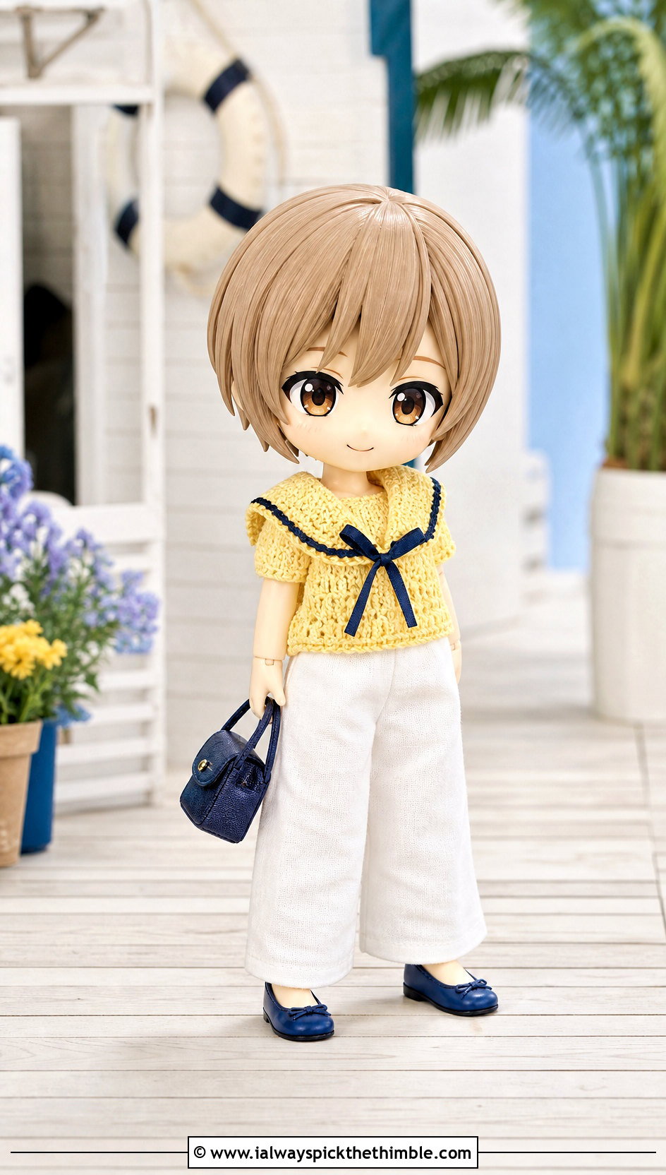 Nendoroid Crochet Sailor Collar Top With Wide Leg Pants - 15 Nendoroid Crochet Clothes and outfit ideas