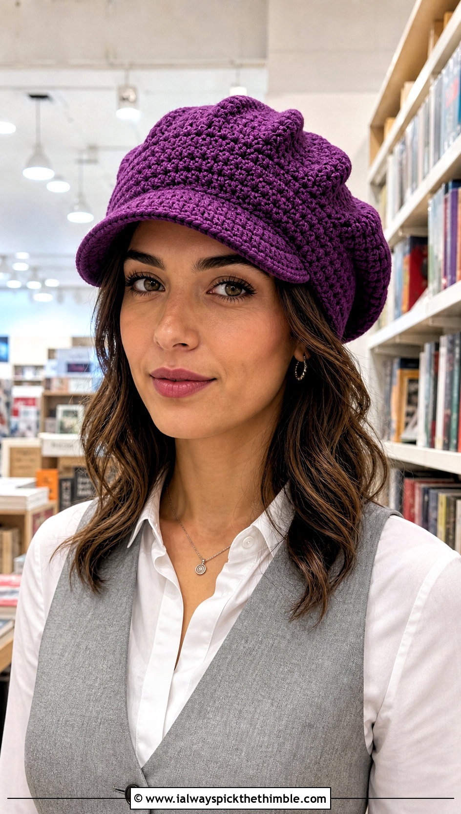 Newsboy Crochet Slouchy Hat With Vest And Tailored Pants - 25 crochet slouchy hat outfit ideas