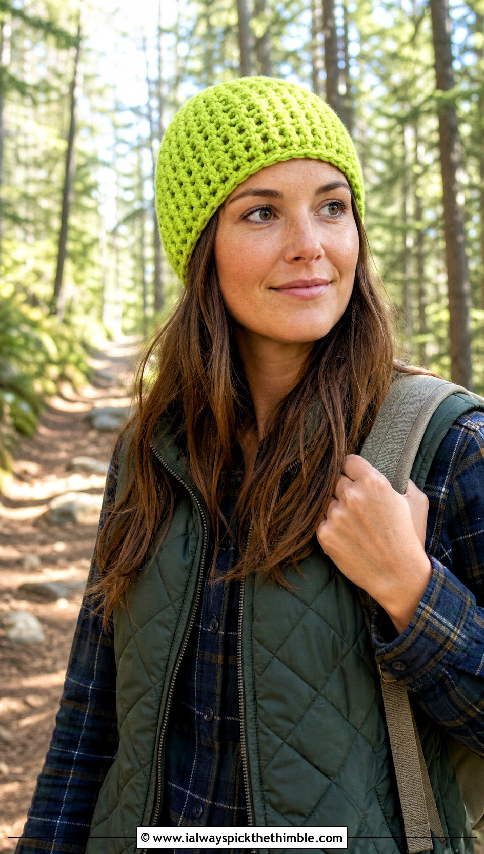 No Cuff Crochet Chunky Beanie With Quilted Vest And Flannel Shirt - 25 crochet chunky beanie outfit ideas