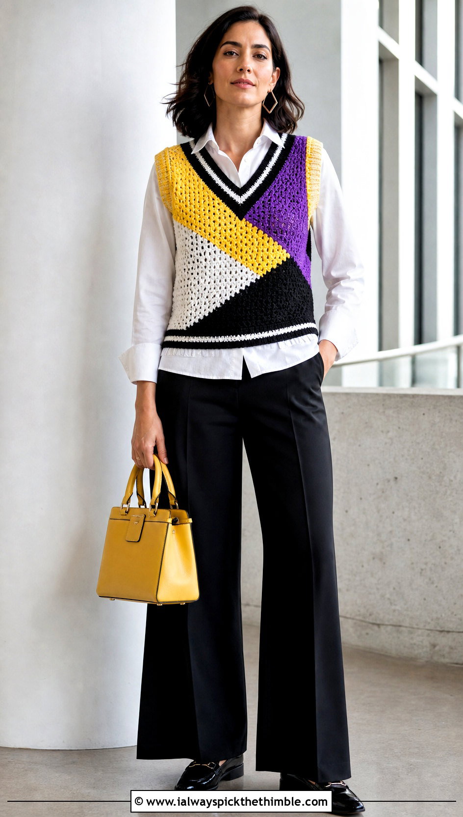 Nonbinary Crochet Sweater Vest With Wide Leg Trousers - 25 crochet pride top outfit ideas