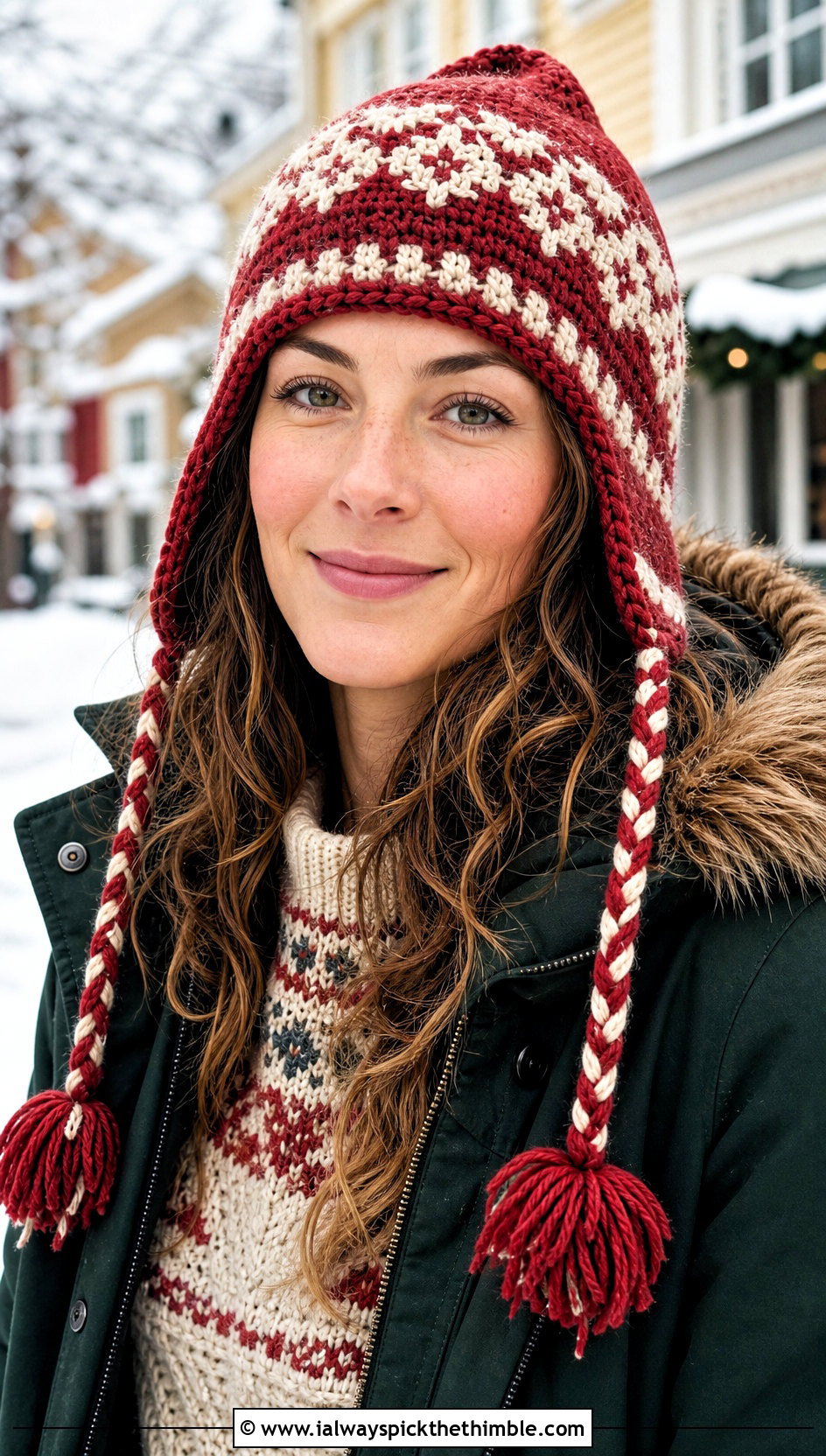Nordic Crochet Earflap Beanie With Fair Isle Sweater - 20 crochet earflap beanie outfit ideas