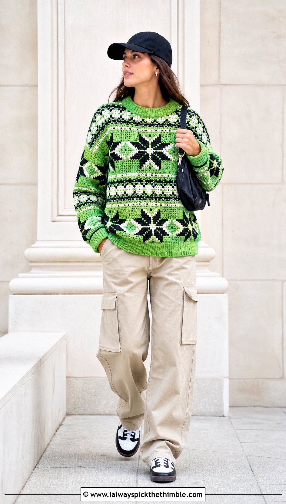 Nordic Star Crochet Fairisle Sweater With Cargo Pants - 15 Crochet Fairisle Sweater outfit ideas