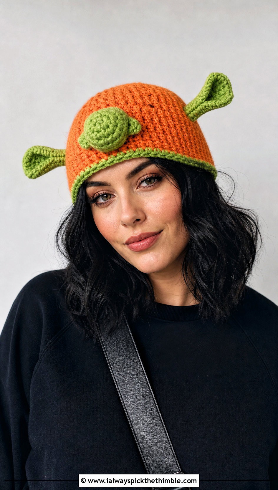 Nose Detail Crochet Shrek Hat With Monochrome Outfit - 25 crochet shrek hat outfit ideas