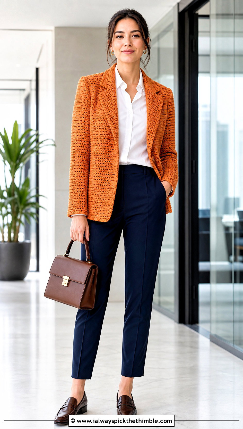 Notched Lapel Crochet Blazer With Button Down Shirt - 25 crochet blazer outfit ideas