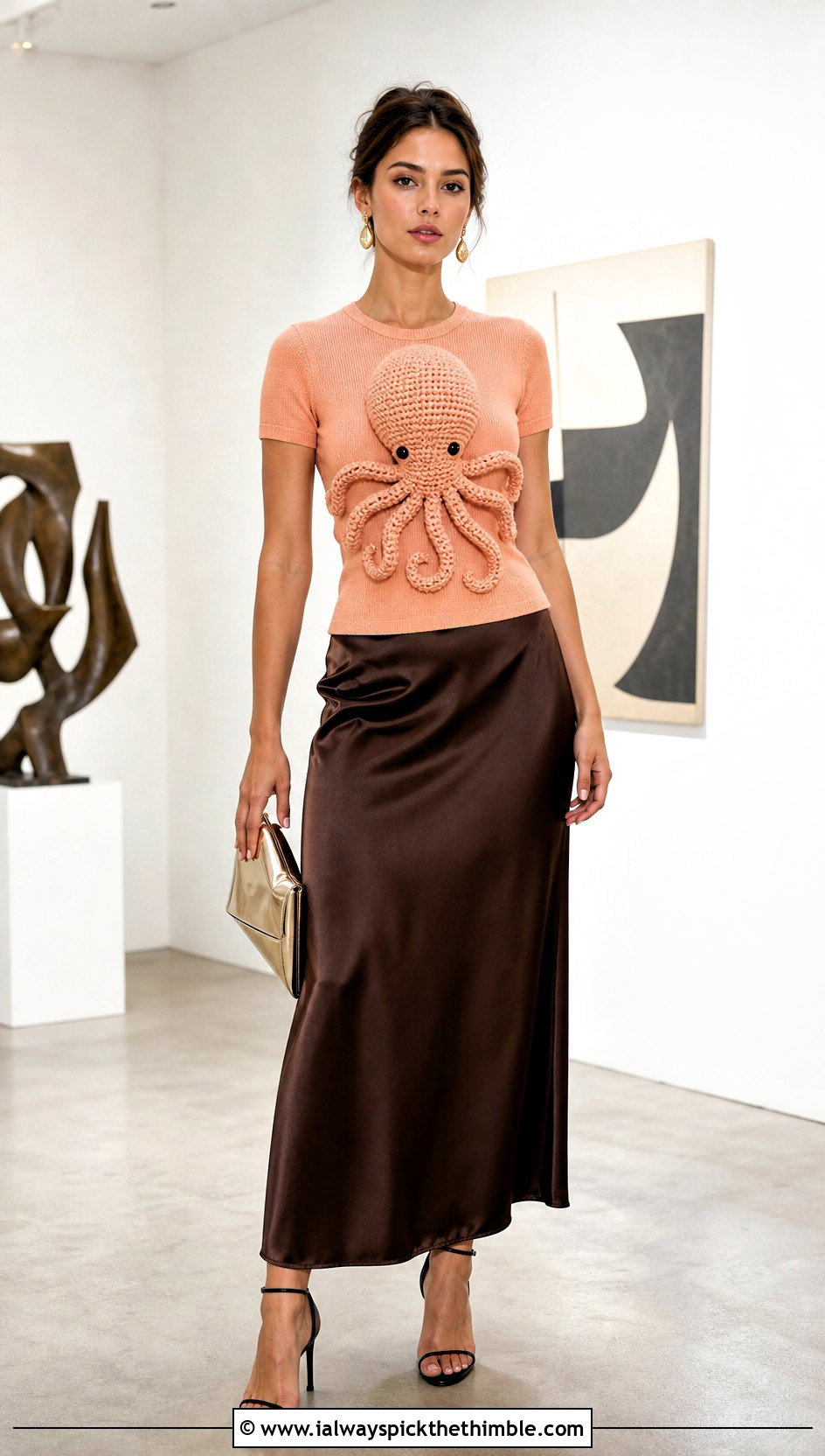 Octopus Amigurumi Shirt With Satin Slip Skirt - 20 Amigurumi Shirt outfit ideas