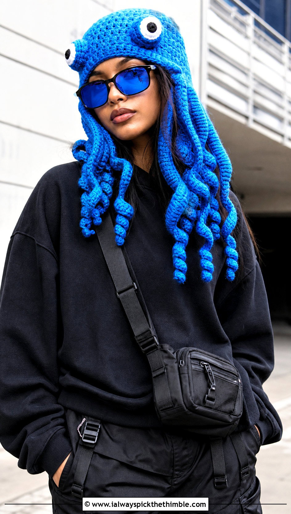 Octopus Crochet Hat With Monochrome Streetwear - 20 funny crochet hat outfit ideas
