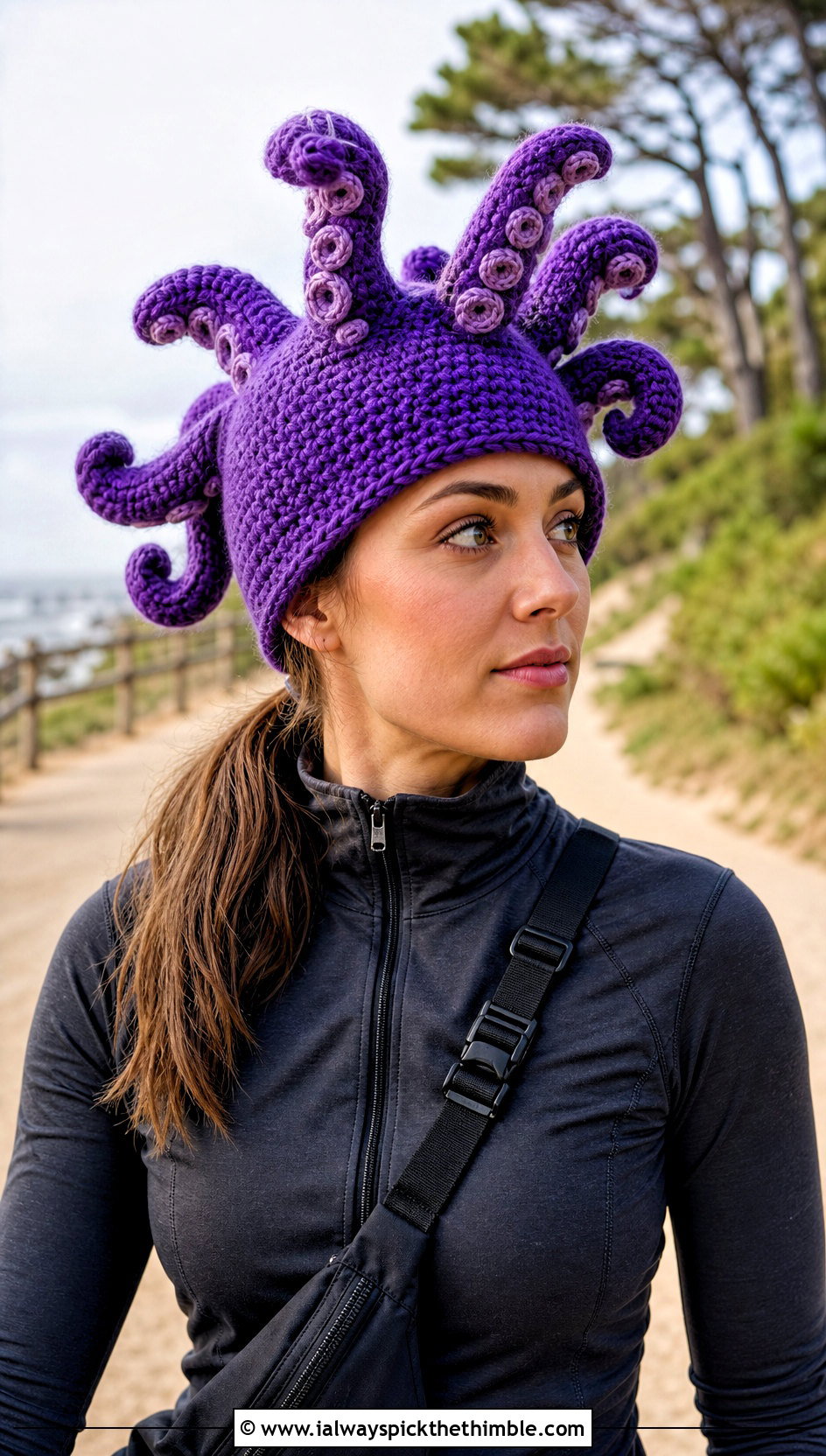 Octopus Tentacle Crochet Hat With An Athleisure Set - 20 crochet funny hats outfit ideas