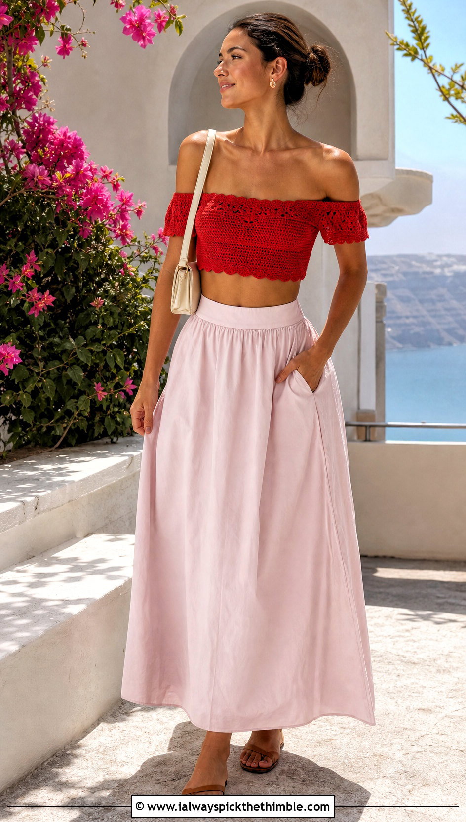 Off Shoulder Crochet Crop Top With Maxi Skirt - 20 crocheting crop top outfit ideas