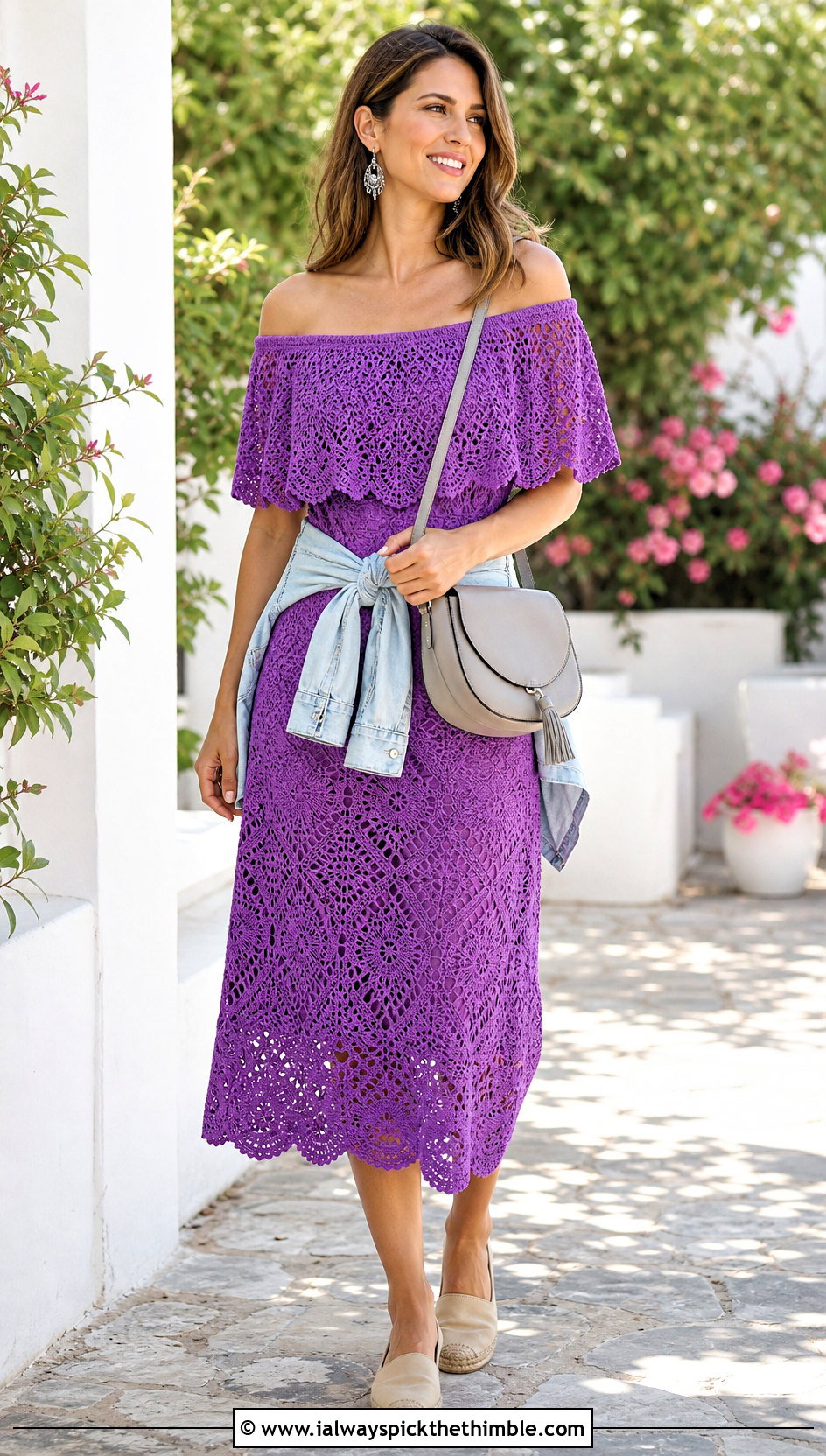 Off Shoulder Crochet Frock With Espadrilles - 25 Crochet Frocks For Women outfit ideas