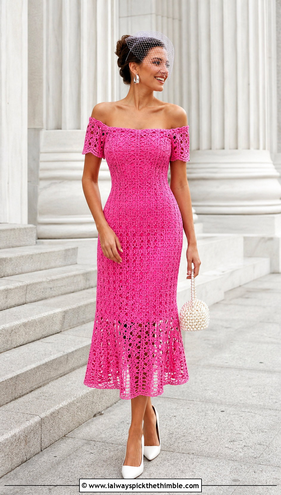 Off Shoulder Crochet Midi Wedding Dress - 15 crochet wedding dress inspiration outfit ideas