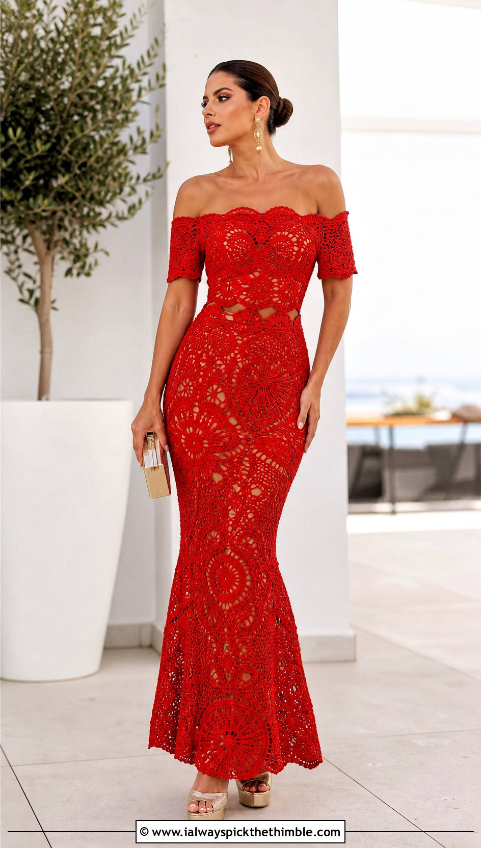 Off Shoulder Crochet Top And Mermaid Skirt With Platform Sandals - 25 crochet skirt and top outfit ideas