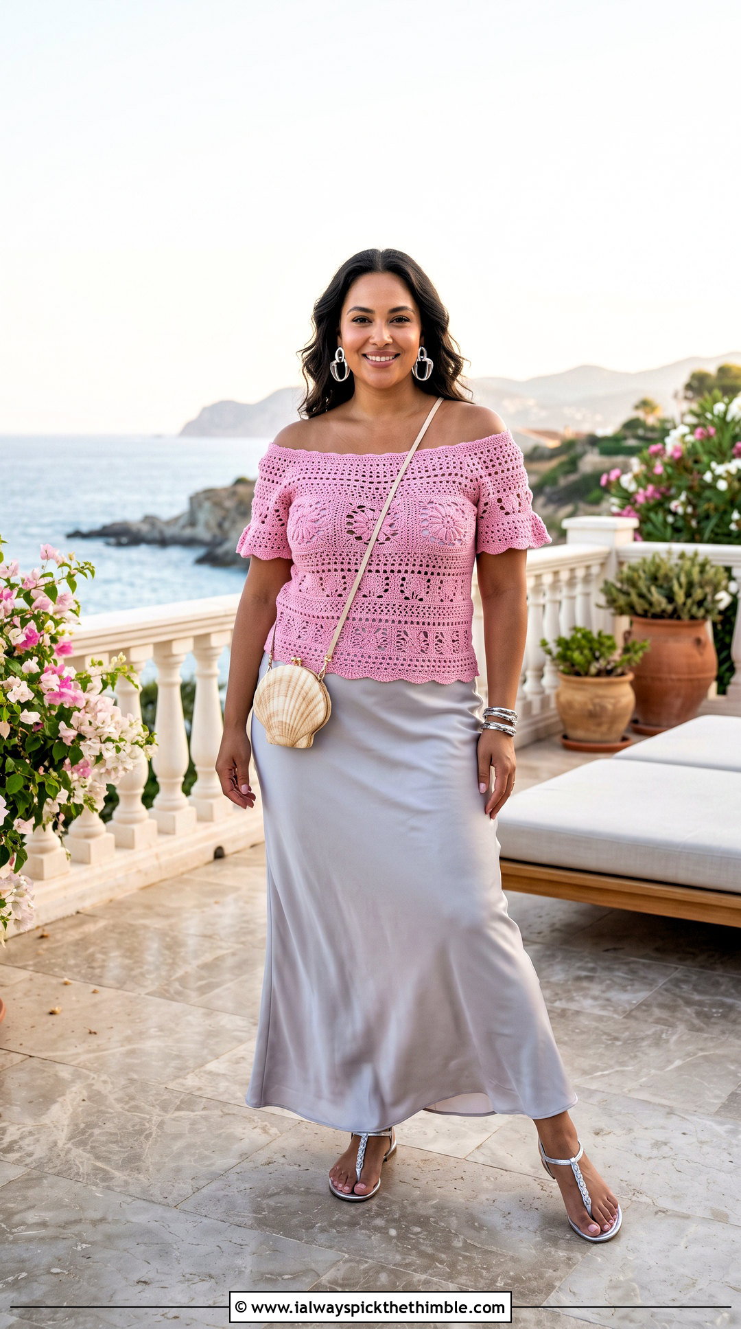 Off Shoulder Crochet Top With Maxi Skirt - 25 Beach Crochet Top outfit ideas