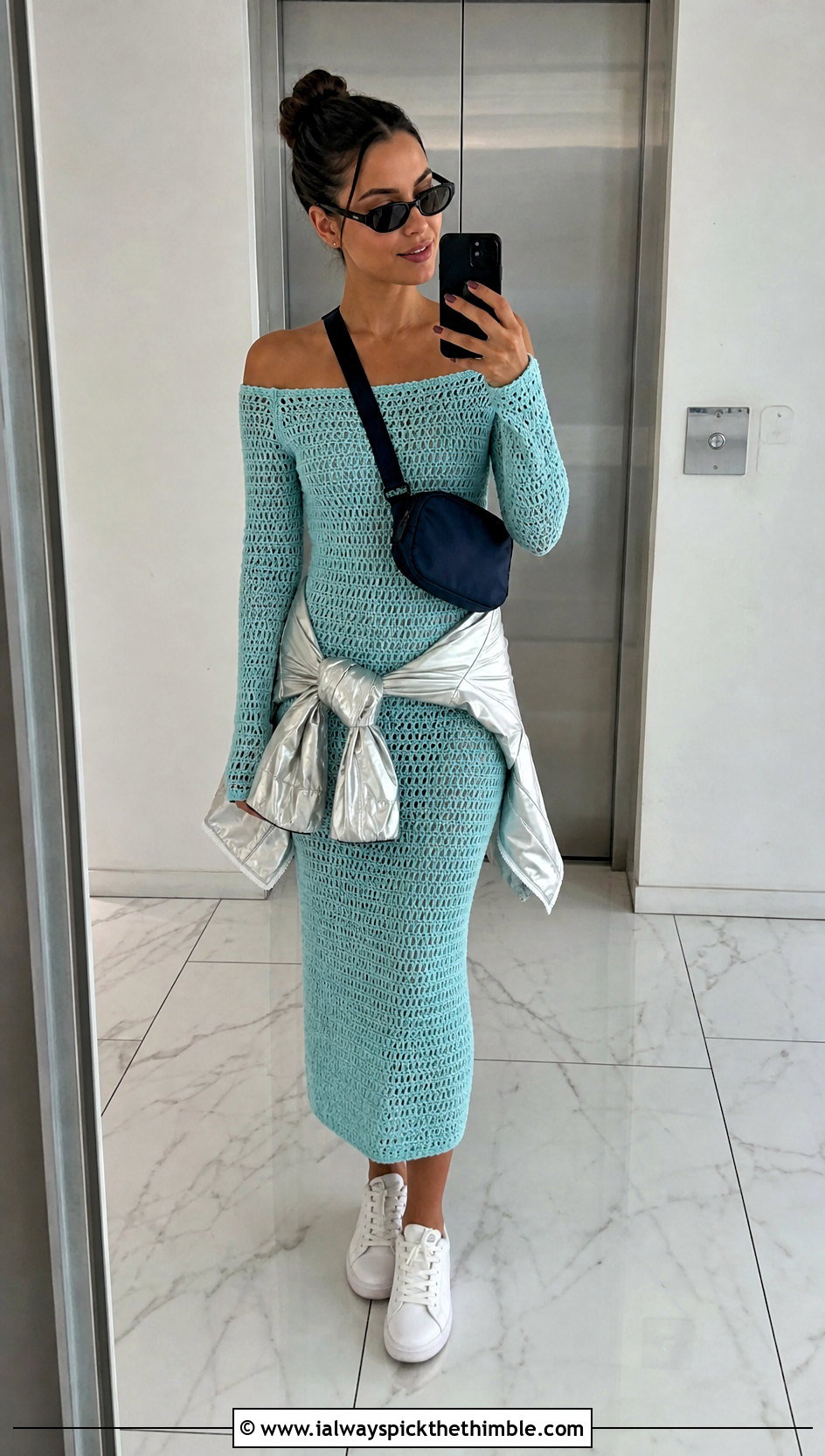 Off Shoulder Long Sleeve Crochet Dress With Sneakers - 20 Off Shoulder Crochet Dress outfit ideas