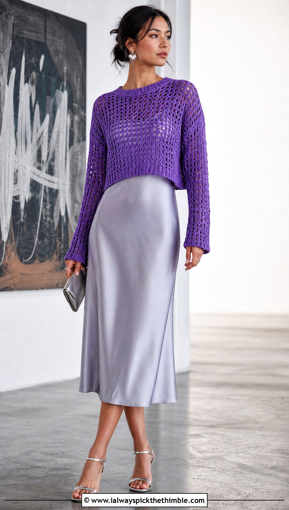 Old Navy Open Stitch Crochet Sweater With Satin Slip Dress - 15 old navy crochet sweater outfit ideas