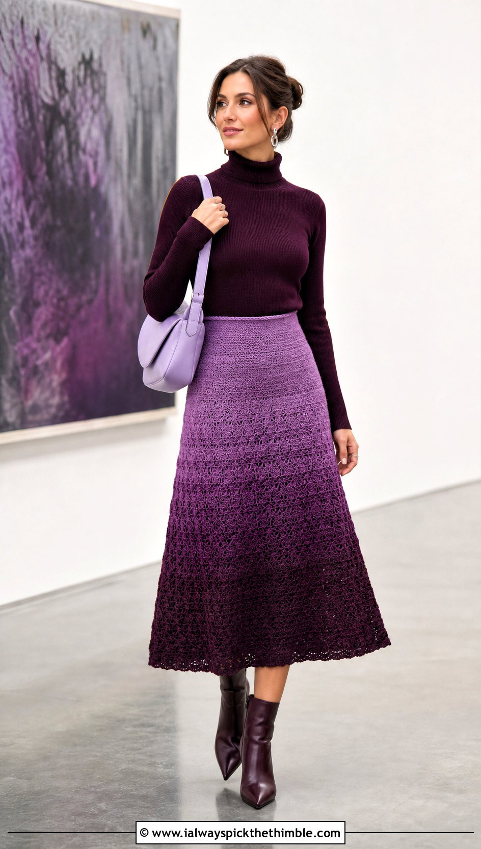 Ombre A Line Skirt With Monochrome Turtleneck - 20 Crochet A Line Skirt outfit ideas