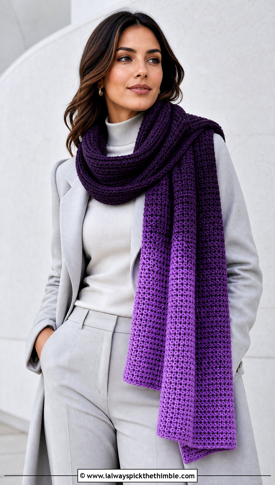 Ombre Brioche Crochet Scarf With Monochrome Outfit - 20 Brioche Crochet Scarf outfit ideas
