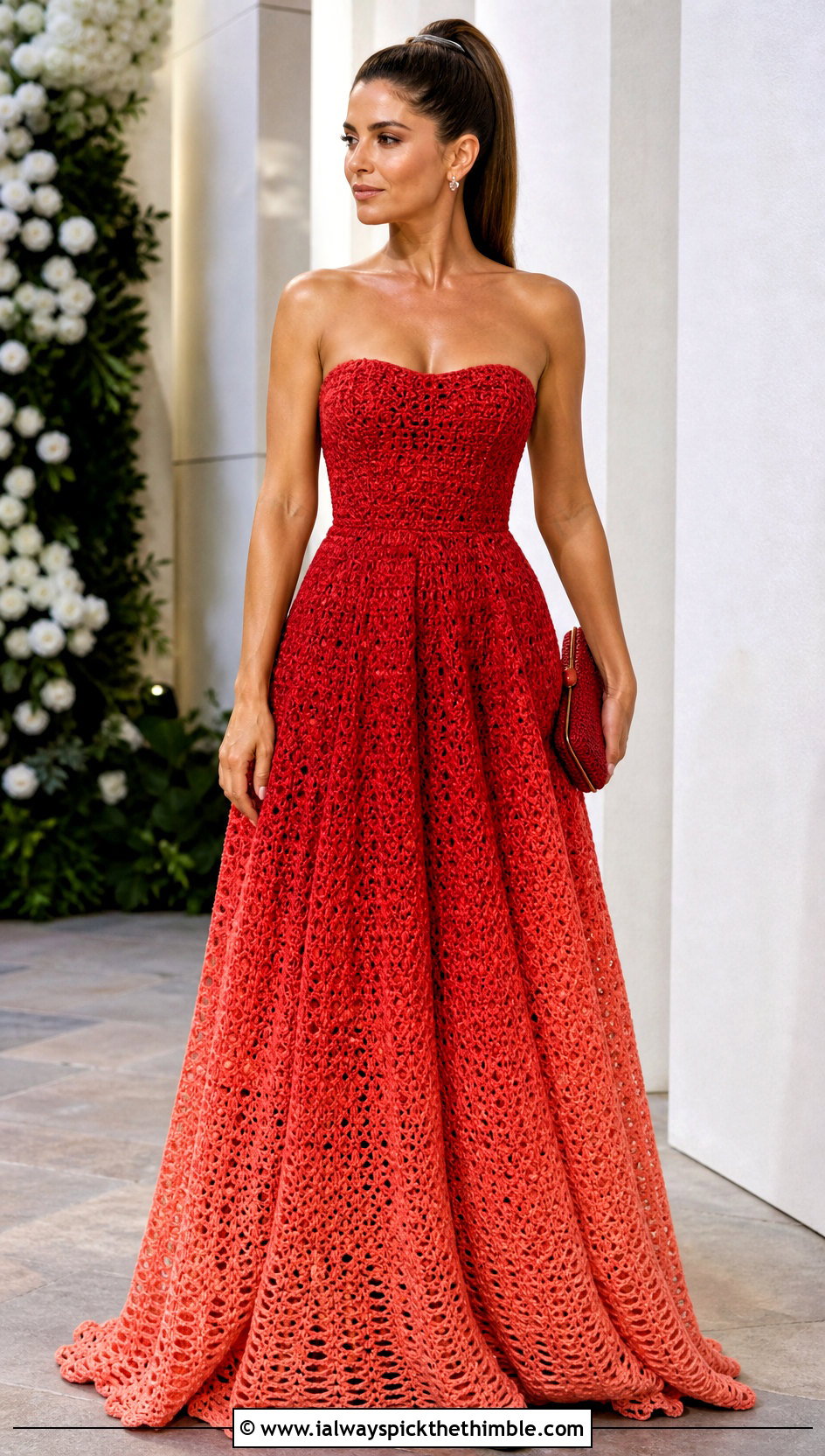 Ombre Crochet Ball Gown With Clear Heels - 20 Crochet Ball Gown outfit ideas