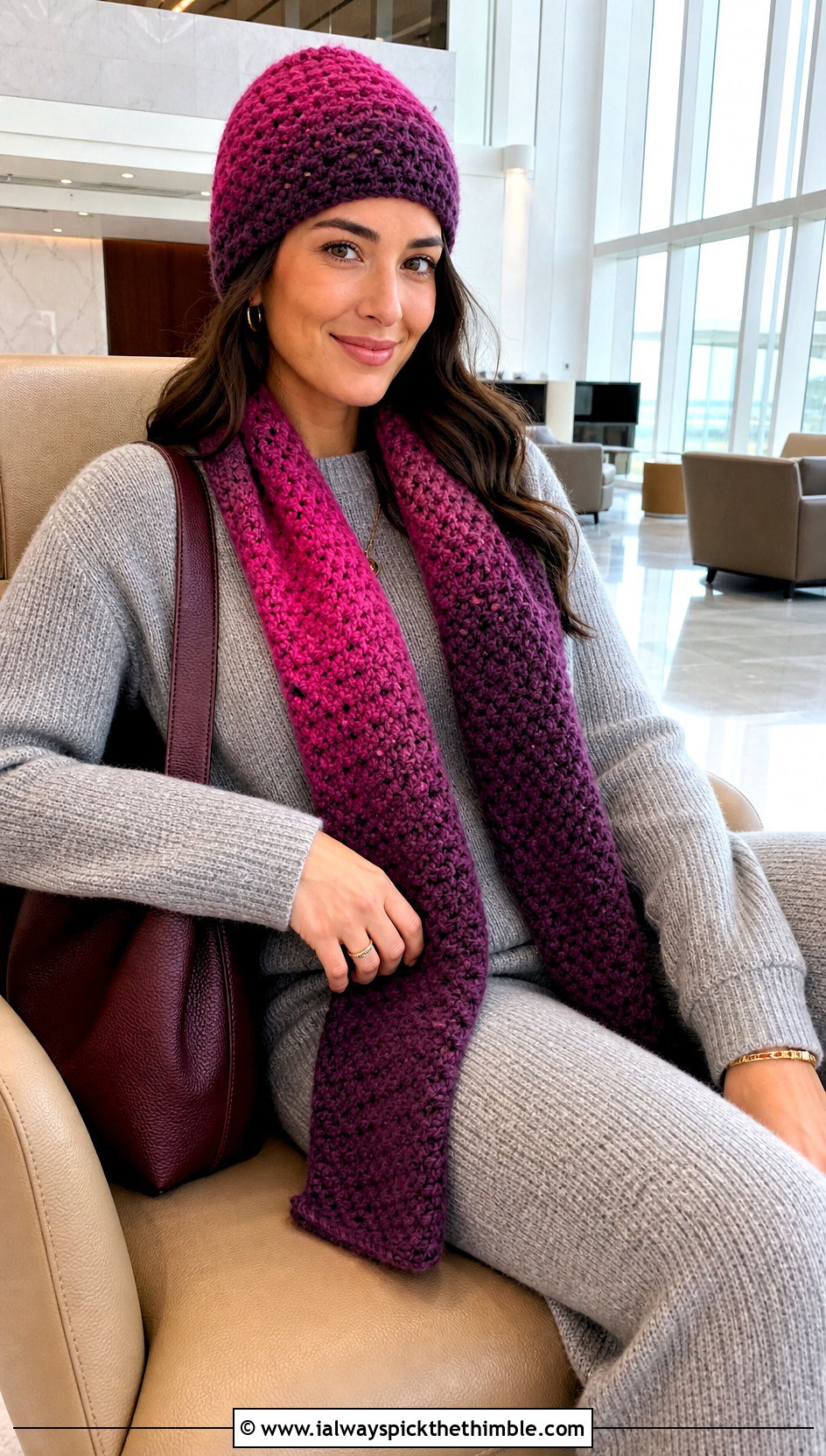 Ombre Crochet Beanie And Scarf Set With Knit Co Ord - 20 crochet beanie and scarf set outfit ideas