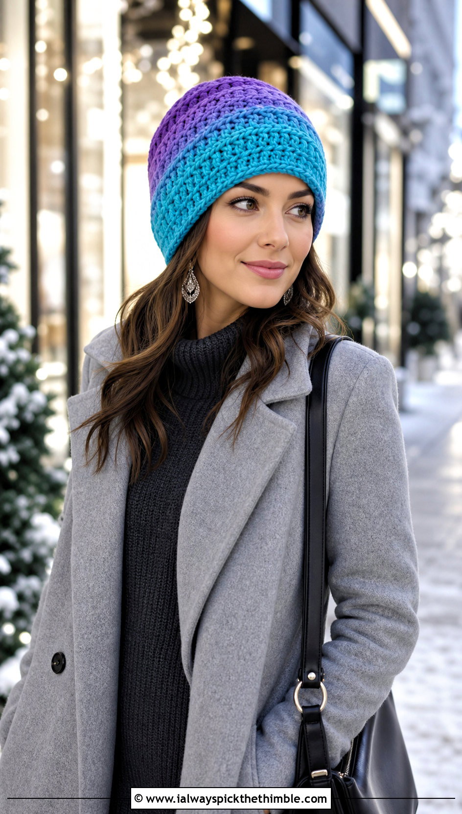 Ombre Crochet Beanie With Knit Dress And Tall Boots - 15 Crochet Woolly Hat outfit ideas