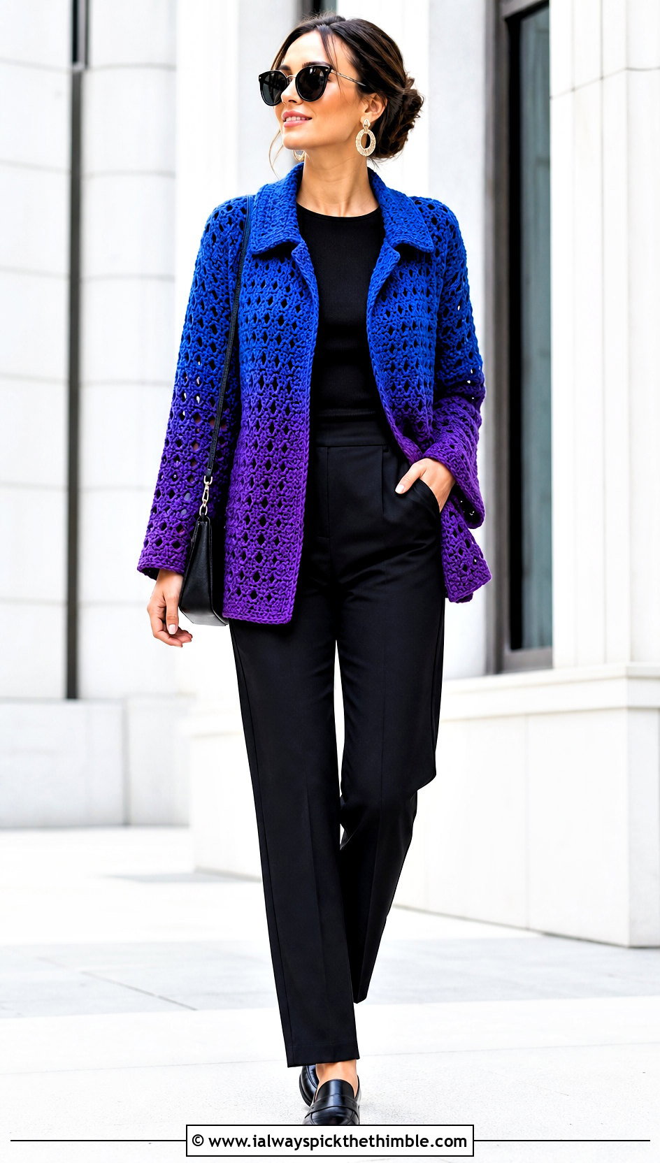 Ombre Crochet Bog Jacket With Monochrome Basics - 25 Crochet Bog Jacket outfit ideas