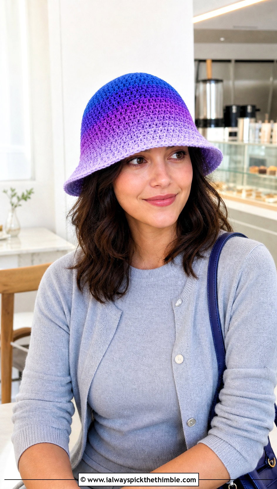 Ombre Crochet Bucket Hat With Monochrome Knit Set - 25 crochet bucket hat outfit ideas