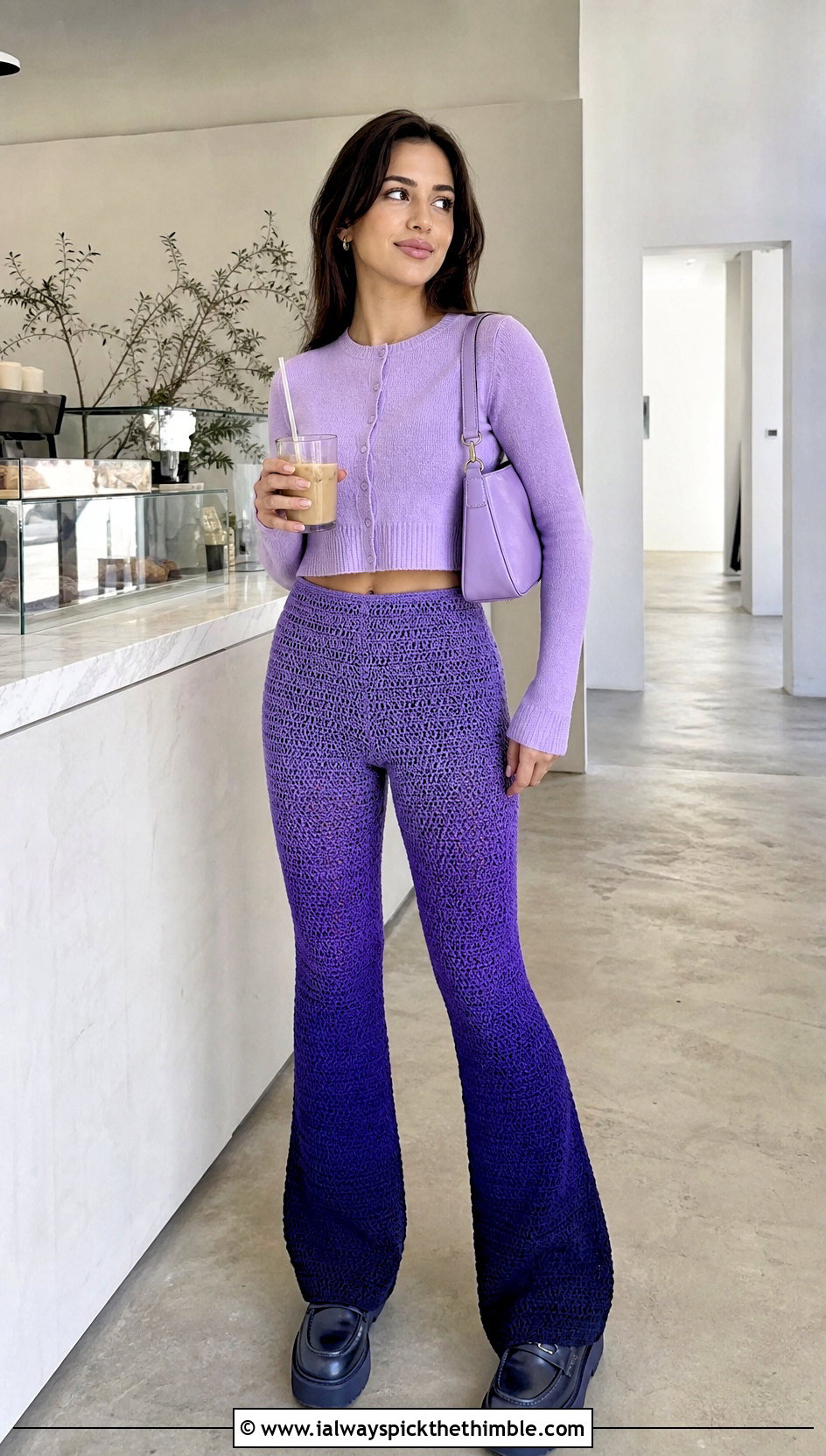 Ombre Crochet Flare Pants With Cropped Cardigan - 25 crochet flare pants outfit ideas