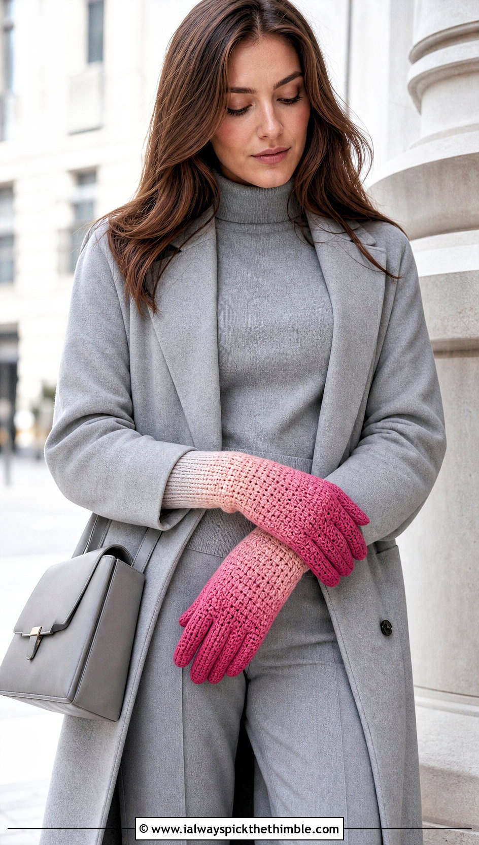 Ombre Crochet Gloves With Monochrome Outfit - 20 crocheted gloves outfit ideas