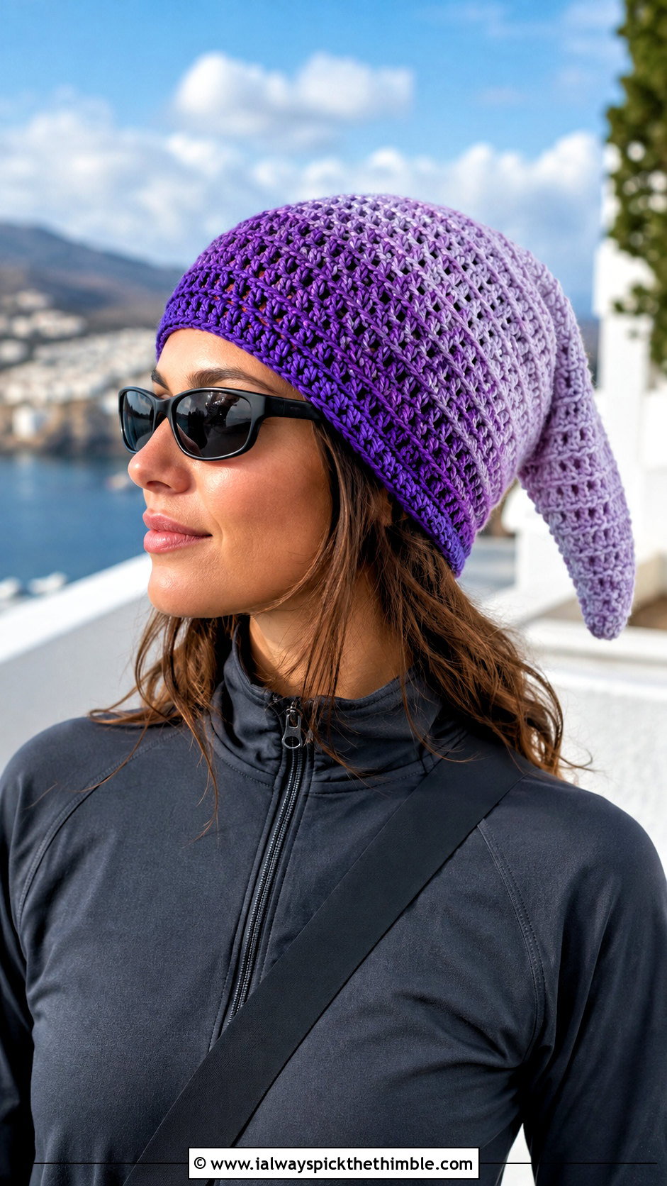 Ombre Crochet Link Hat With Athleisure Set - 20 crochet link hat outfit ideas