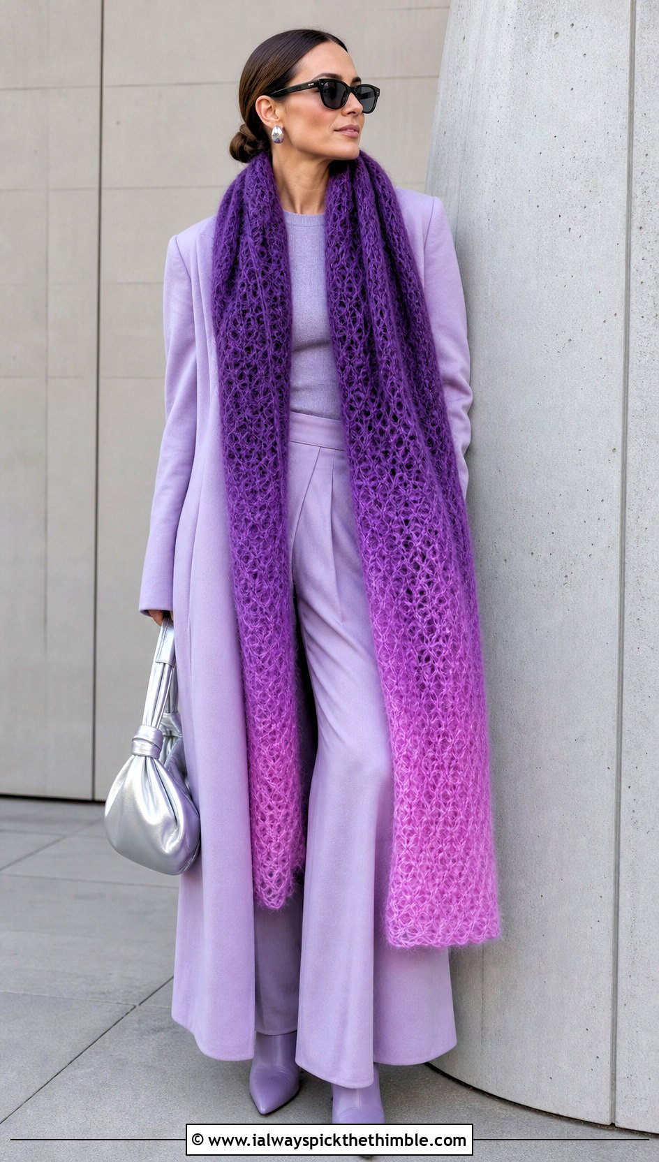 Ombre Crochet Mohair Scarf With Monochrome Outfit - 20 crochet mohair scarf outfit ideas