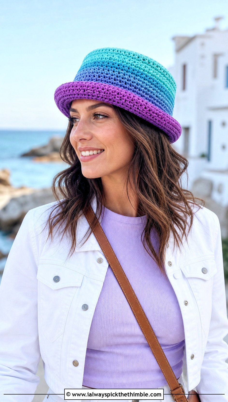 Ombre Crochet Pork Pie Hat With White Denim - 20 crochet pork pie hat outfit ideas