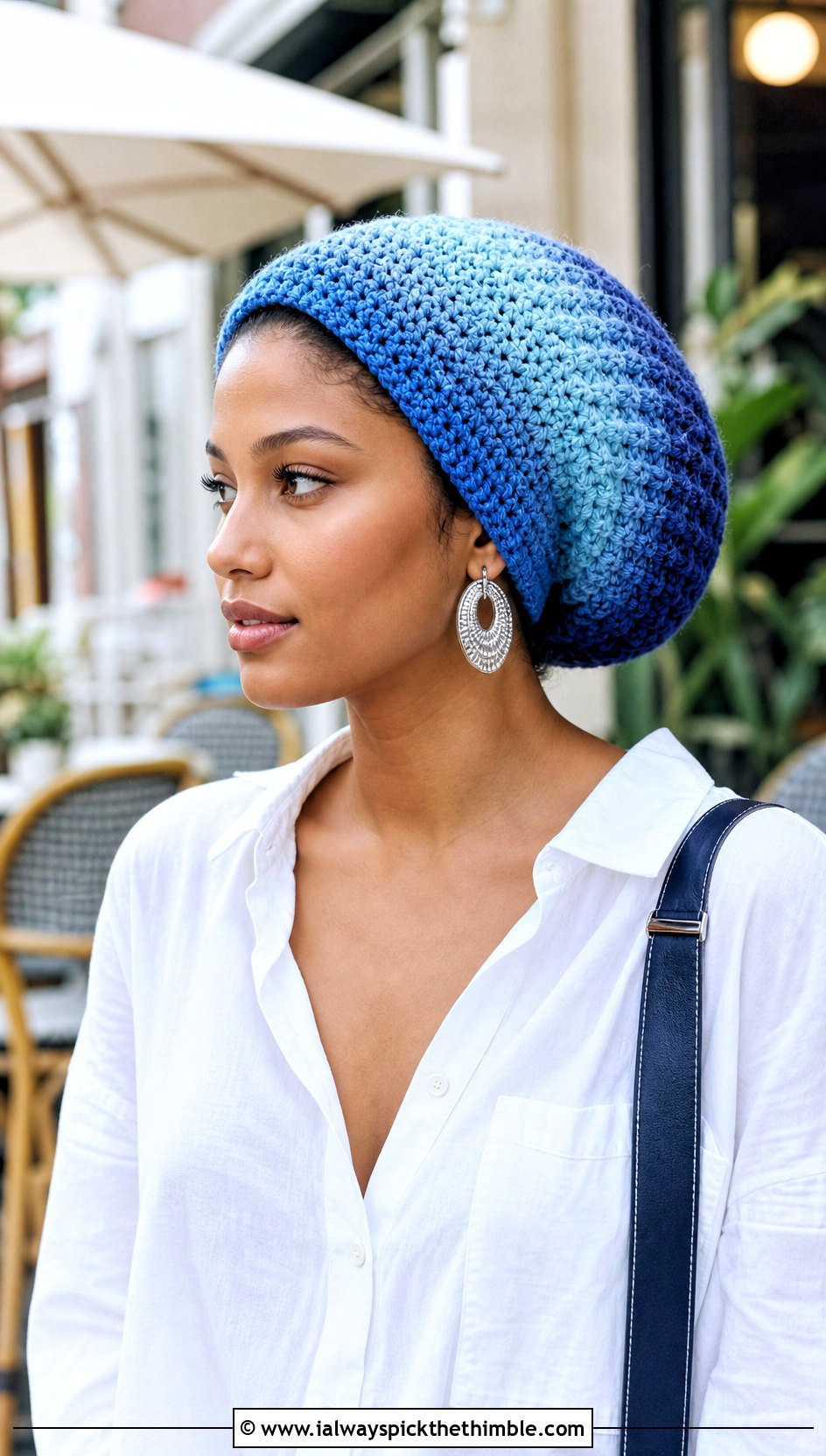 Ombre Crochet Rasta Tam Hat With White Shirt And Jeans - 20 crochet rasta tam hat outfit ideas