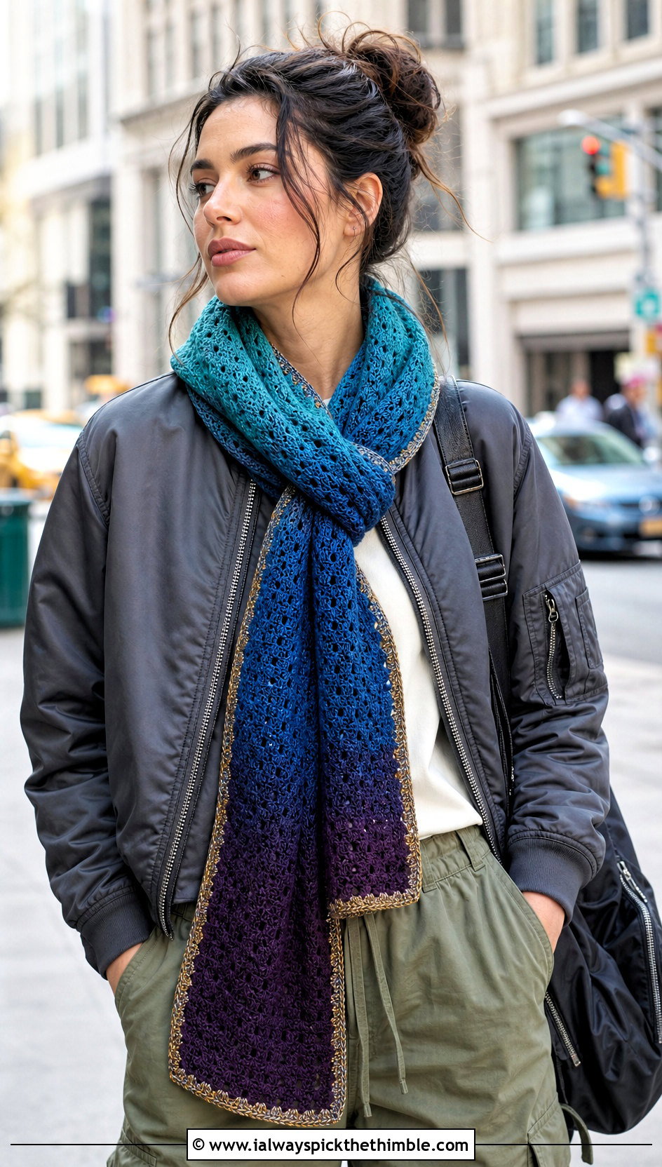 Ombre Crochet Ravenclaw Scarf With Bomber Jacket - 25 crochet ravenclaw scarf outfit ideas