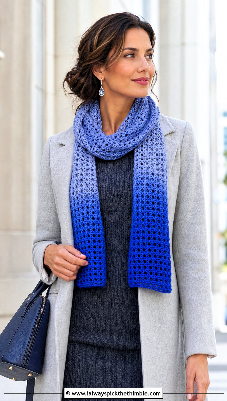 Ombre Crochet Scarf With Knit Dress And Tall Boots - 25 cute crochet scarf outfit ideas