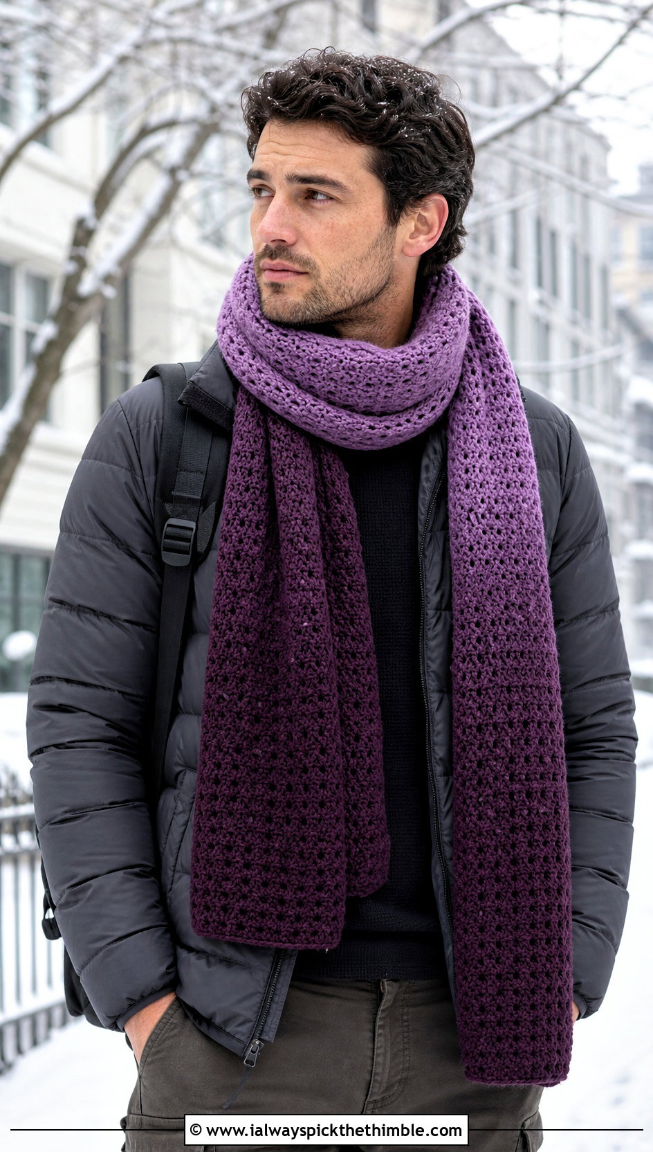 Ombre Crochet Scarf With Puffer Jacket - 20 crochet scarf ideas for men