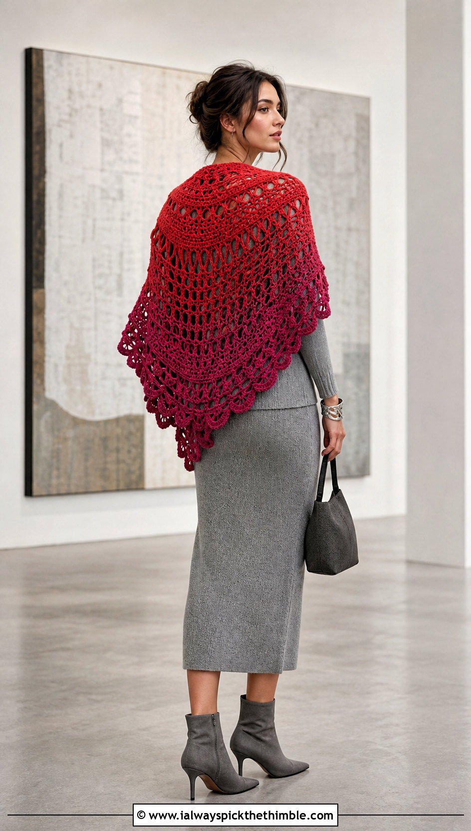 Ombre Crochet Semi Circle Shawl With Knit Column Outfit - 20 Crochet Semi Circle Shawl outfit ideas