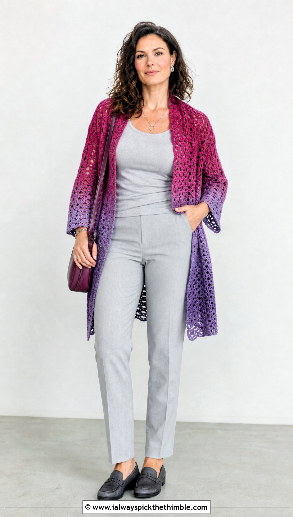 Ombre Crochet Shawl With Sleeves And Monochrome Outfit - 25 crochet shawl with sleeves outfit ideas