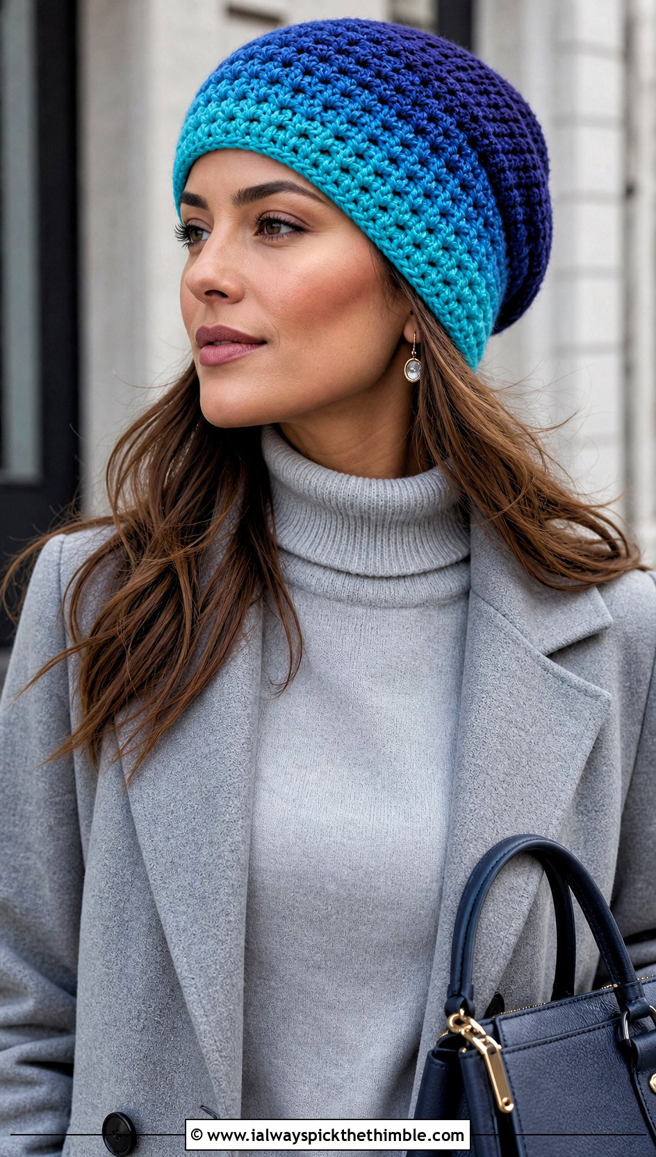 Ombre Crochet Slouch Beanie With Monochrome Outfit - 25 crochet slouch beanie outfit ideas