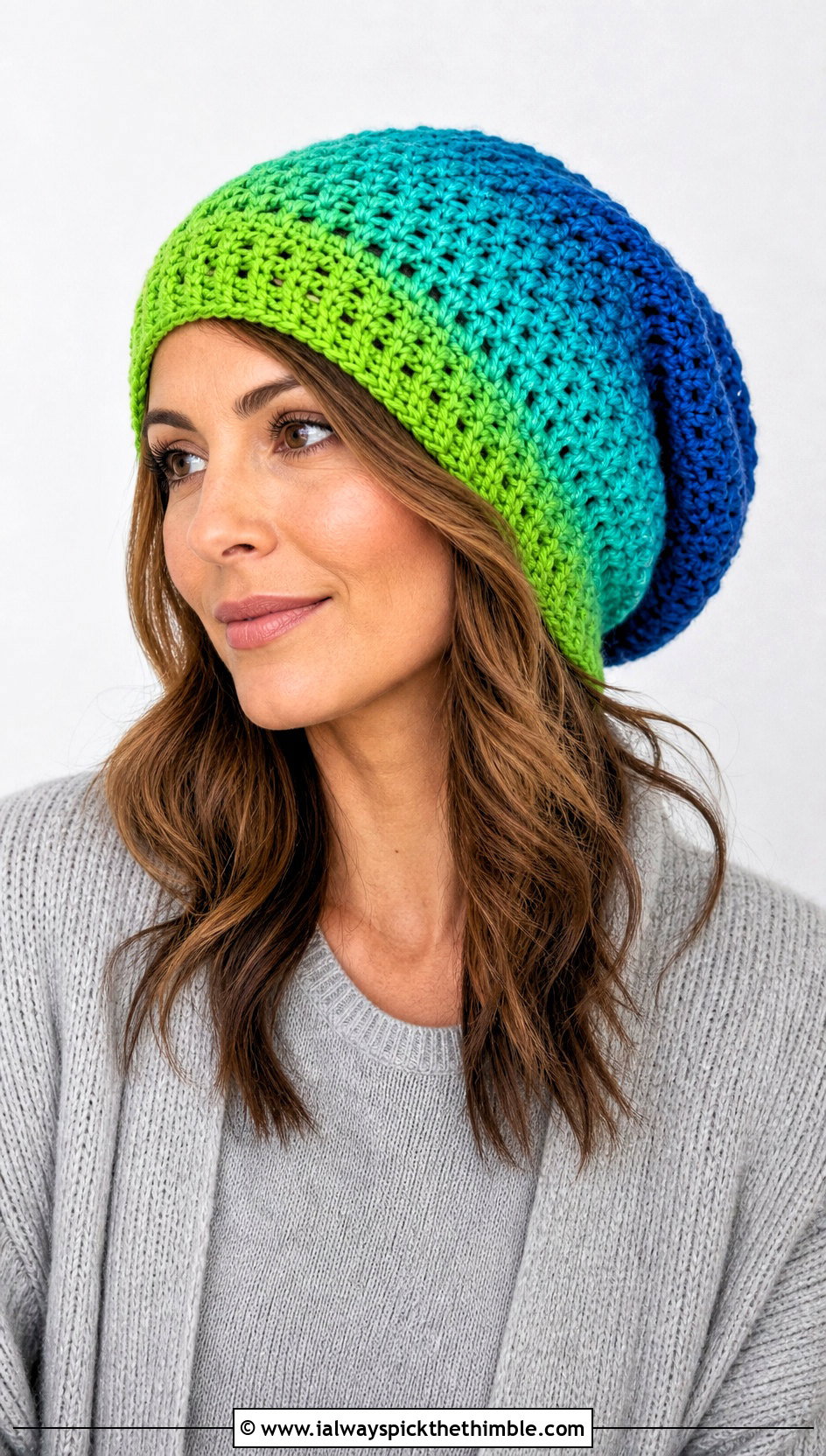 Ombre Crochet Slouch Hat With Monochrome Outfit - 20 easy crochet slouch hat outfit ideas