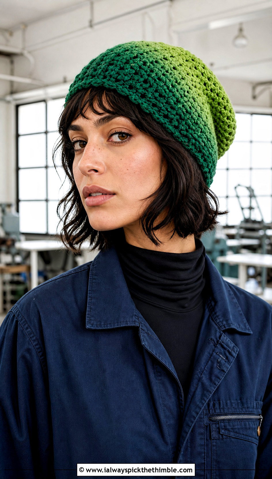 Ombre Crochet Slouchy Hat With Utility Jumpsuit And Boots - 25 crochet slouchy hat outfit ideas
