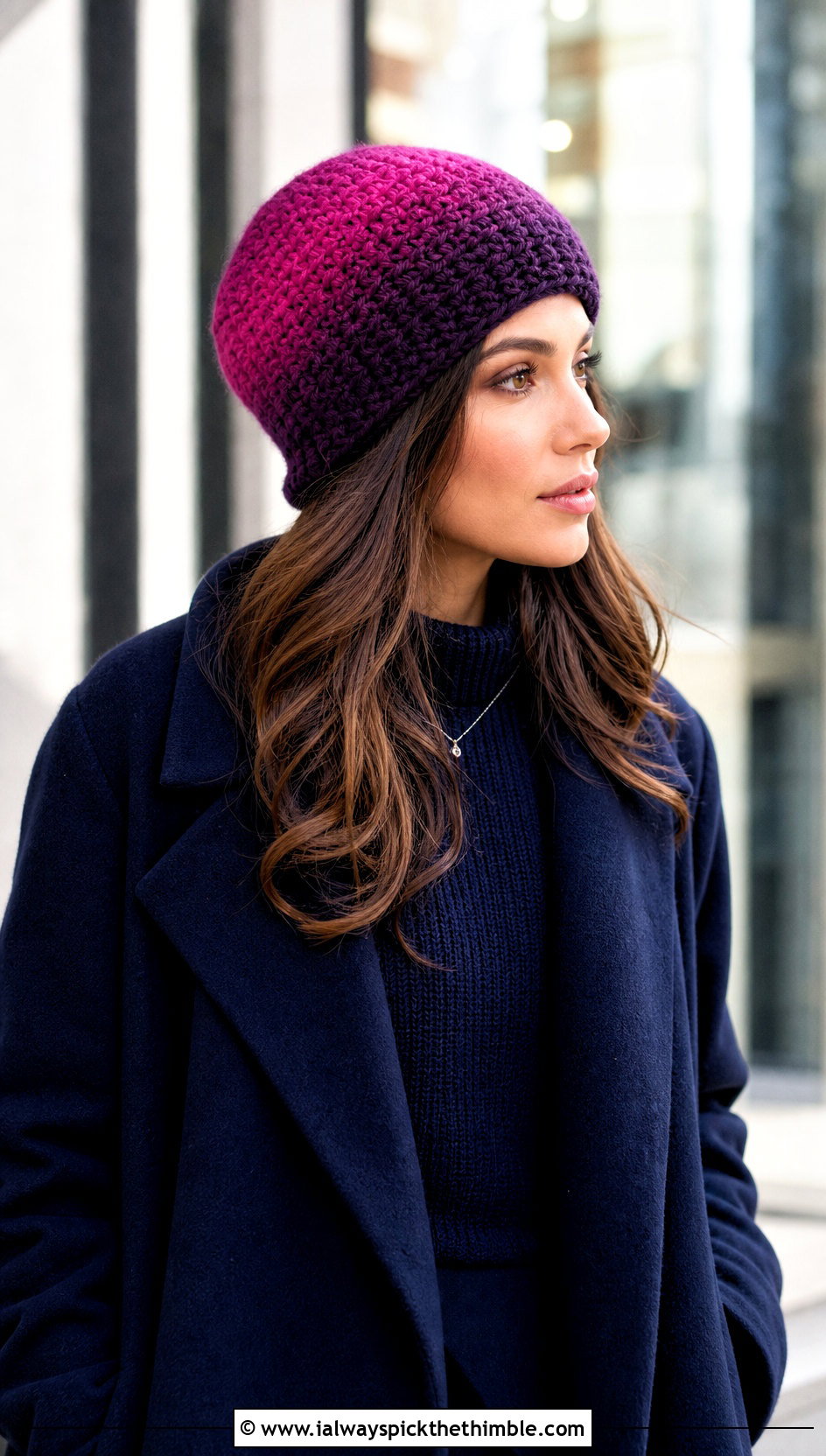 Ombre Crochet Stocking Cap With Monochrome Outfit - 20 crochet stocking cap outfit ideas