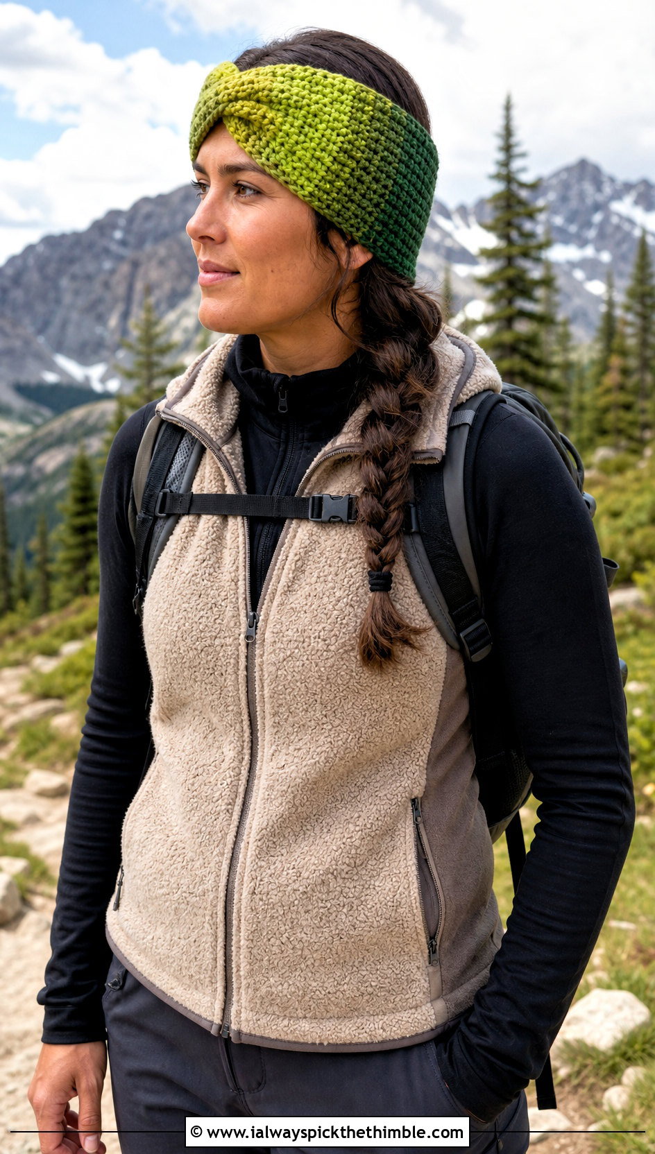 Ombre Crochet Twisted Ear Warmer With Fleece Vest - 25 crochet twisted ear warmer outfit ideas