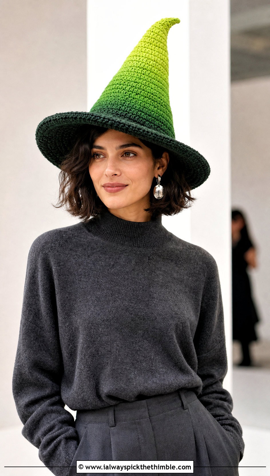 Ombre Crochet Witch Hat With Monochrome Outfit - 25 crochet witches hat outfit ideas
