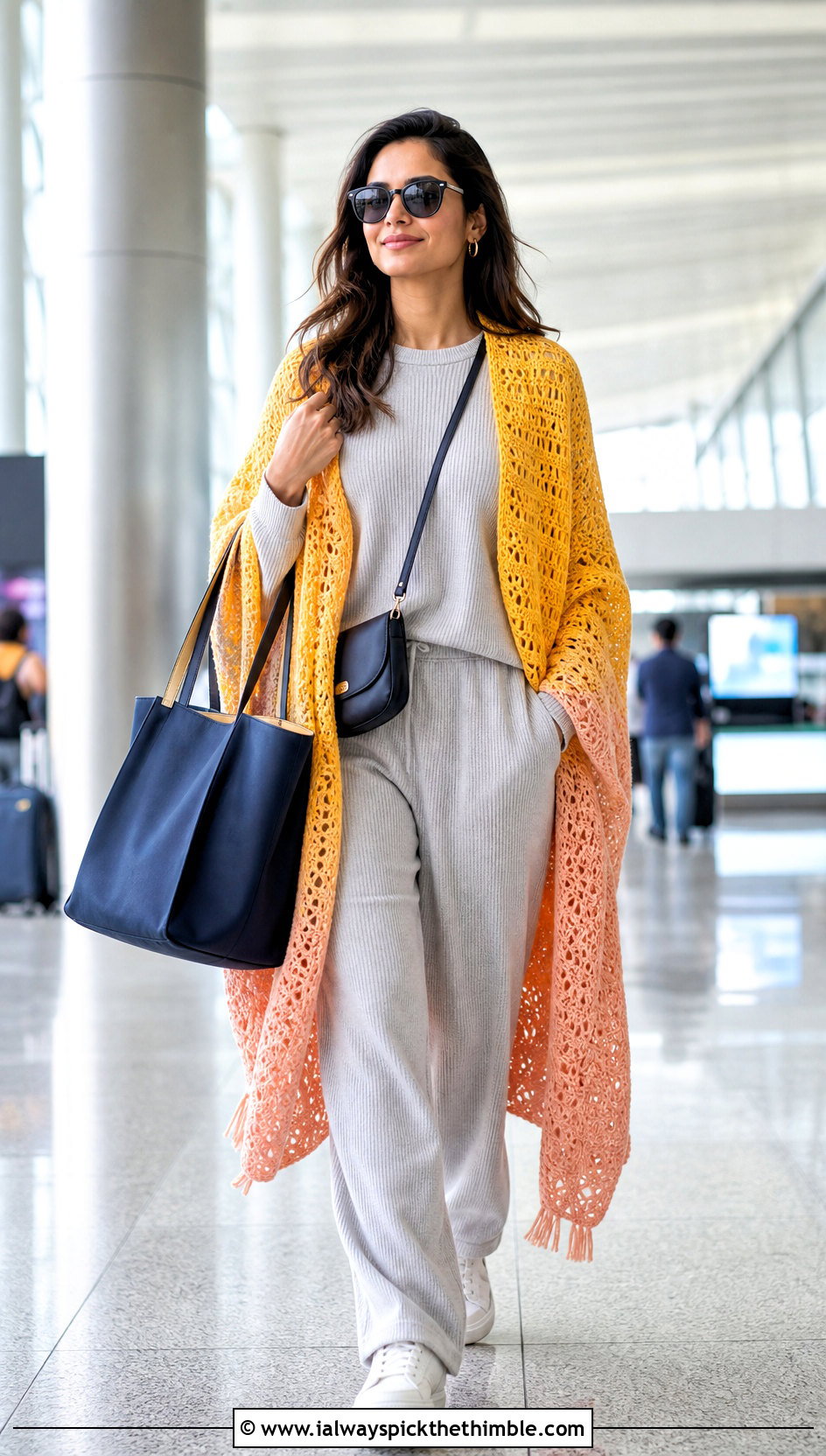 Ombre Crochet Wrap With Travel Knit Set - 25 Crocheted Shawls And Wraps outfit ideas
