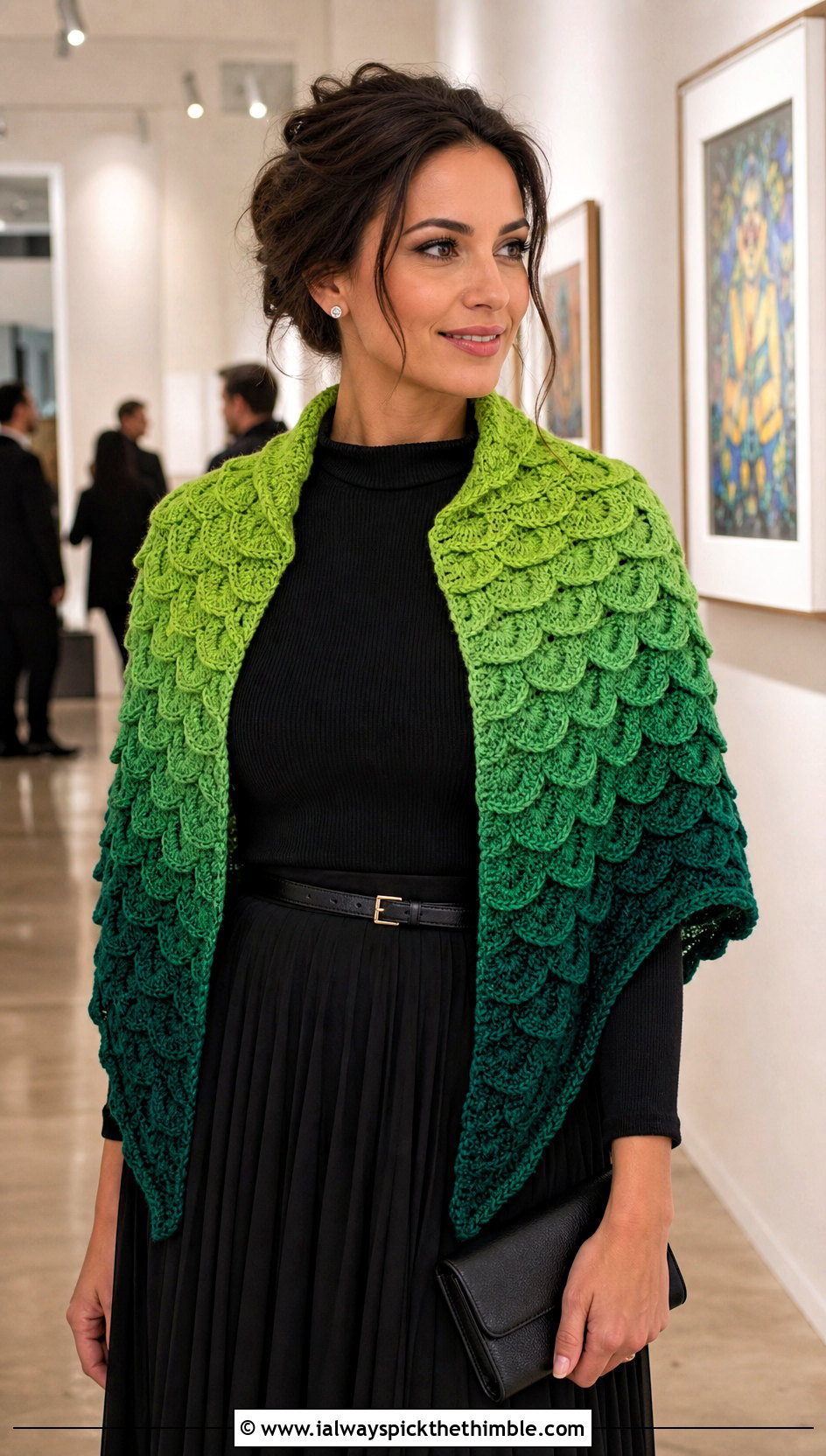 Ombre Crocodile Stitch Crochet Shawl With Monochrome Outfit - 15 crocodile stitch crochet shawl outfit ideas