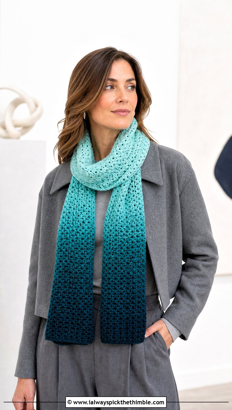 Ombre Double Crochet Scarf With Monochrome Outfit - 25 double crochet scarf outfit ideas