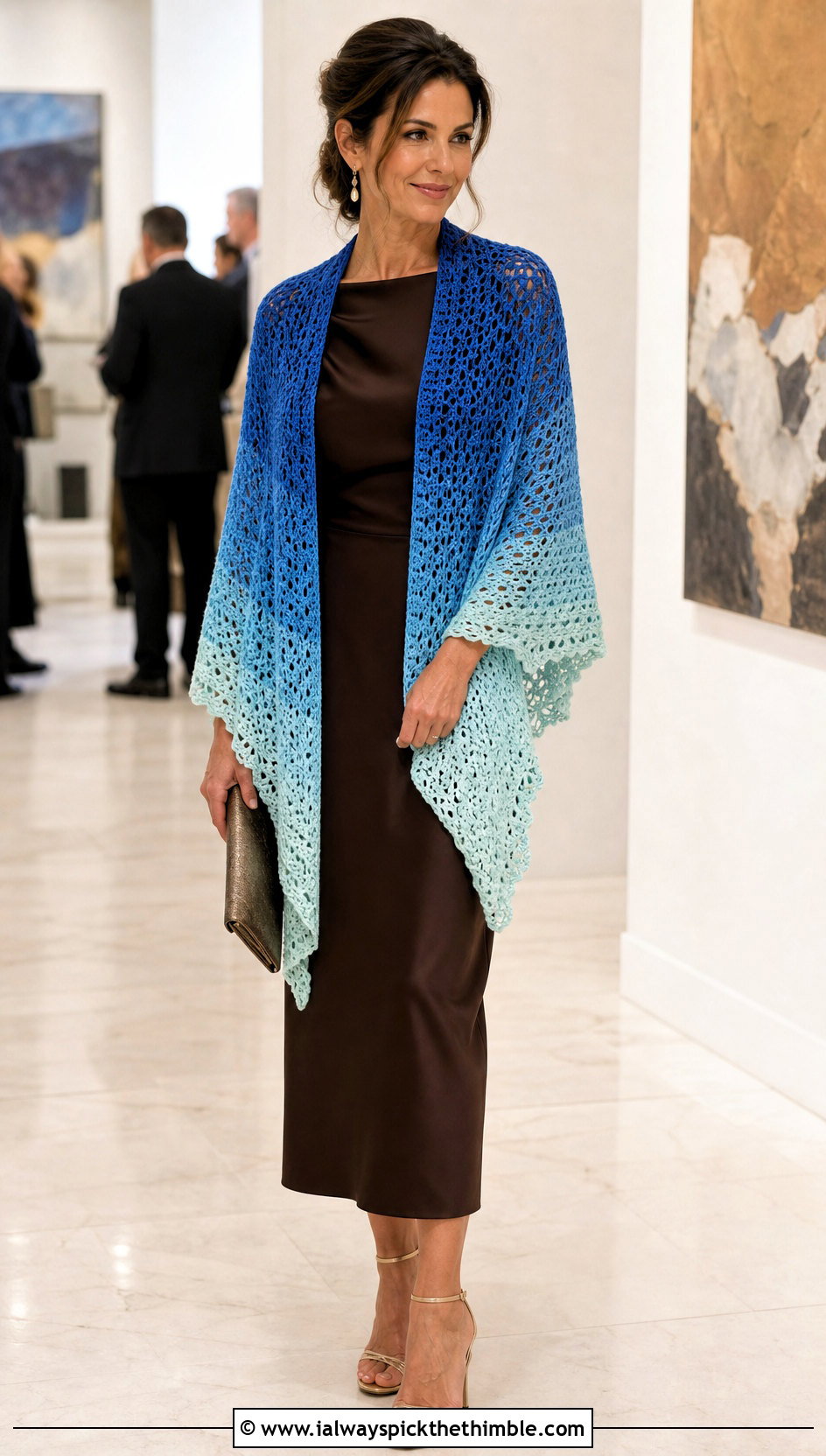 Ombre Double Crochet Shawl With Column Dress - 20 Double Crochet Shawl outfit ideas