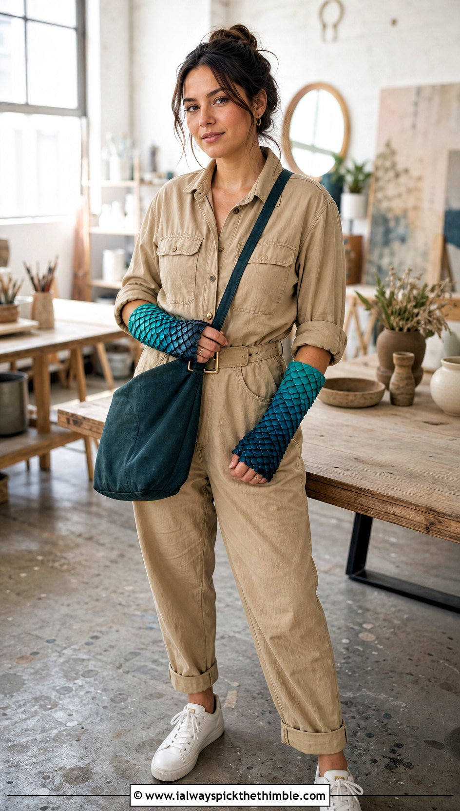 Ombre Dragonscale Fingerless Gloves With Utility Jumpsuit - 15 Dragonscale Crochet Gloves outfit ideas